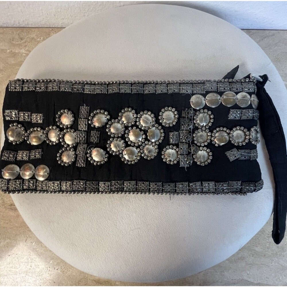 Y2K Express Boho Metal Beaded & Stud Moroccan Vintage Festival Wristlet Clutch